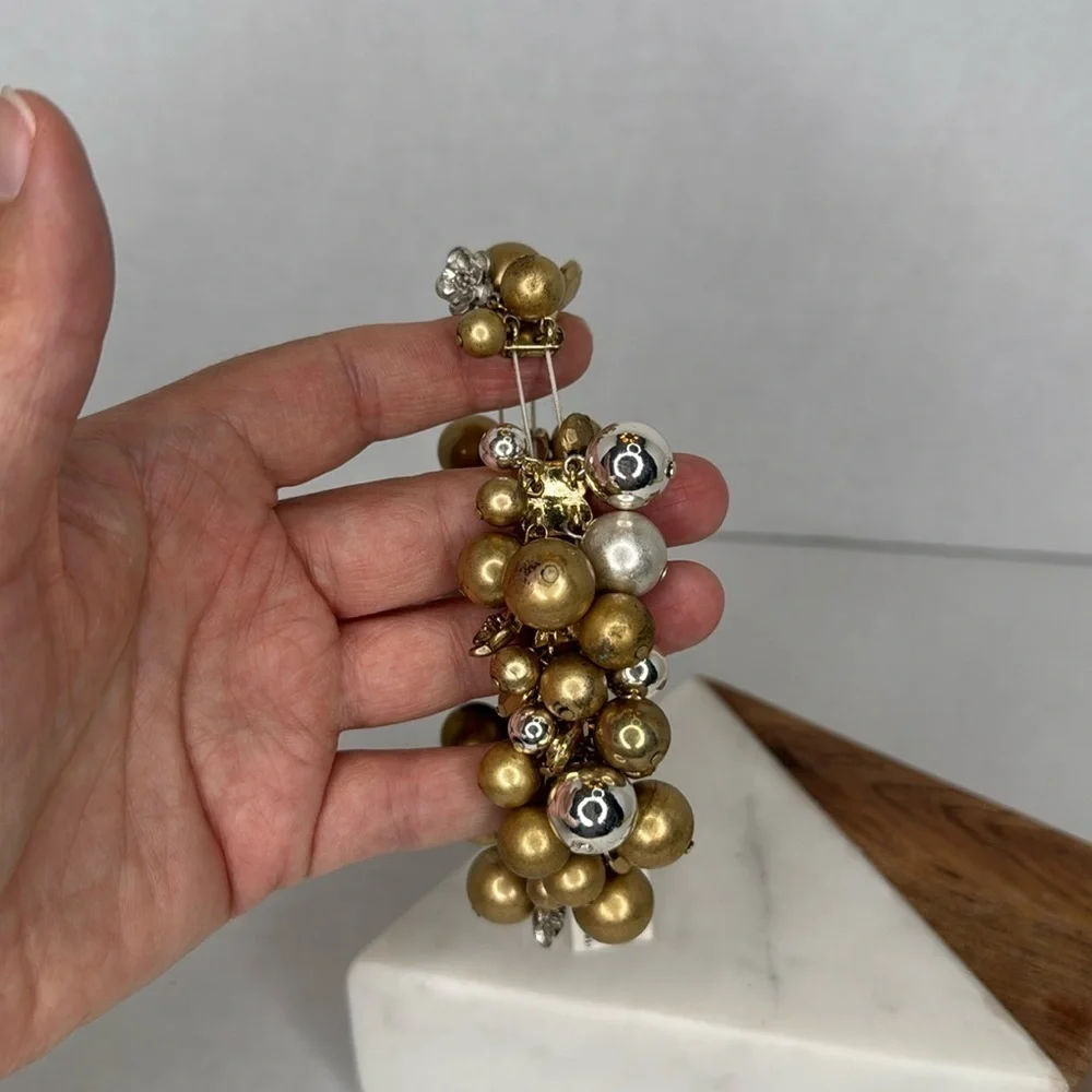 Liz Claiborne Gold and Silver Clustered Pearl Bracelet lot C24